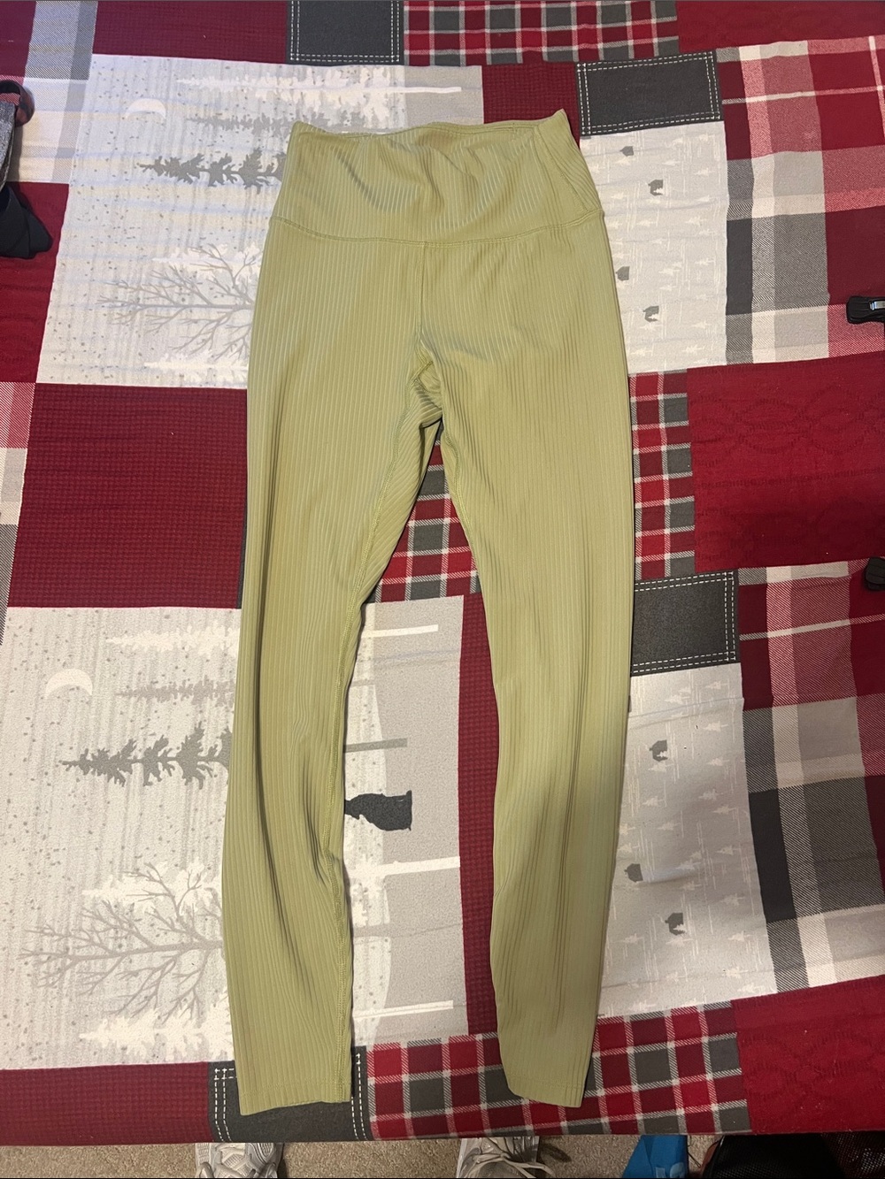 Ribbed High-Waist Leggings - Light Green